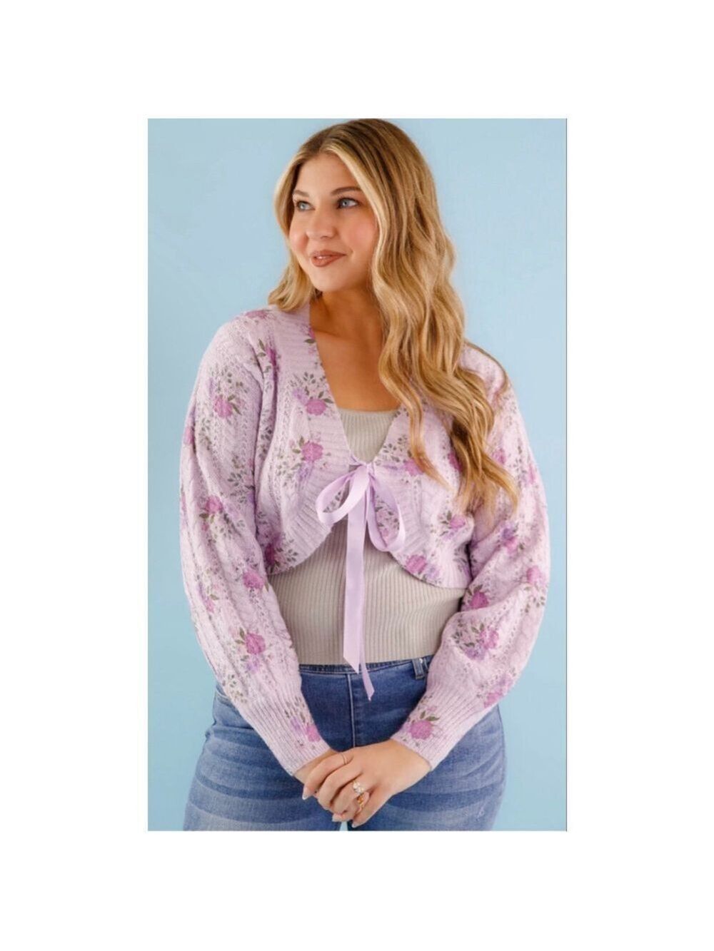 NWT STORIA Floral Cropped Cardigan in Lavender Pink, Size S Zimmerman like!